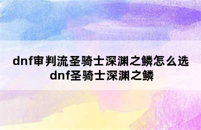 dnf审判流圣骑士深渊之鳞怎么选 dnf圣骑士深渊之鳞